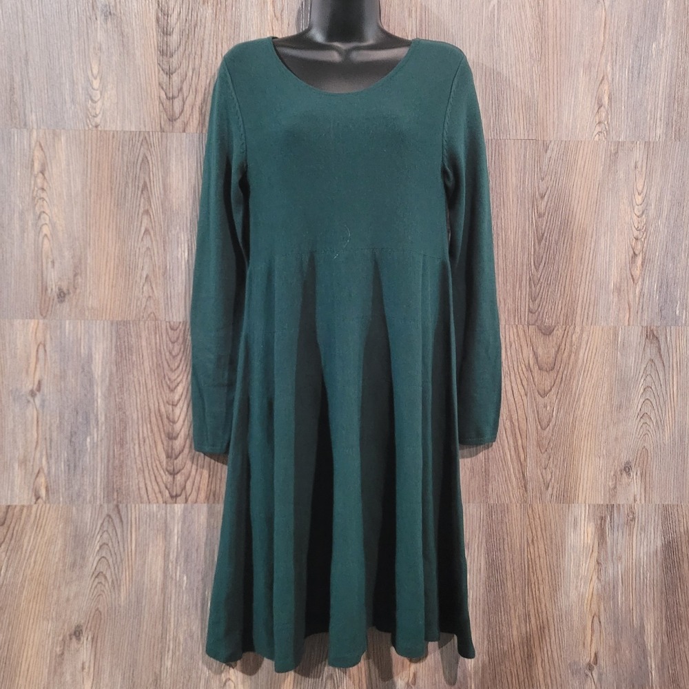 J Jill Knit A-Line Dress XS Evergreen Yak Hair Blend Round Neck Long Sleeve NWT